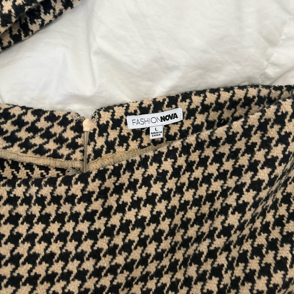 Fashion Nova Black and Cream Houndstooth Blazer & Skirt Set - Picture 6 of 7